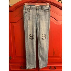 Celebrity Pink Girls 16 Kitty Cat Girlfriend Jeans Denim Embroidered Blingy EUC